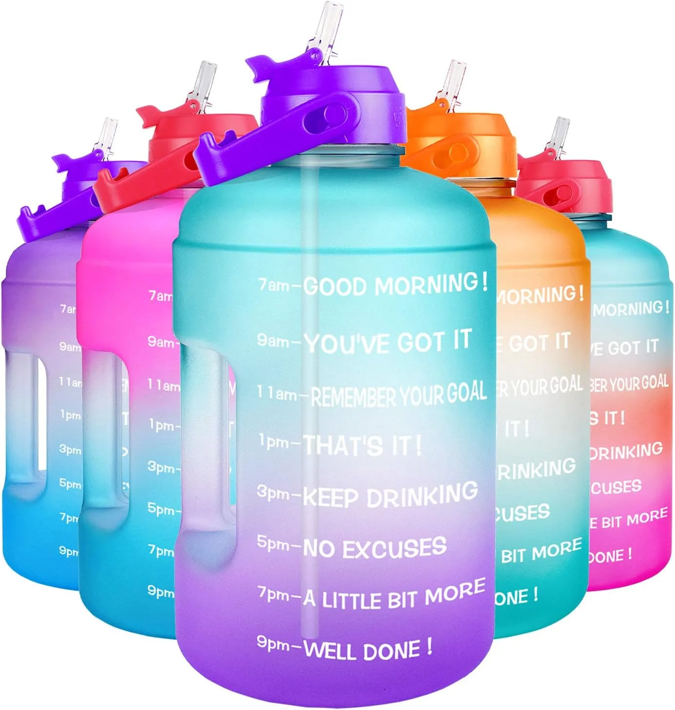 QuiFit 1 Gallon Water Bottle - with Straw & Motivational Time Marker Leak-Proof BPA Free Reusable Gym Sports Outdoor Large(128OZ/73OZ) Capacity Water Jug