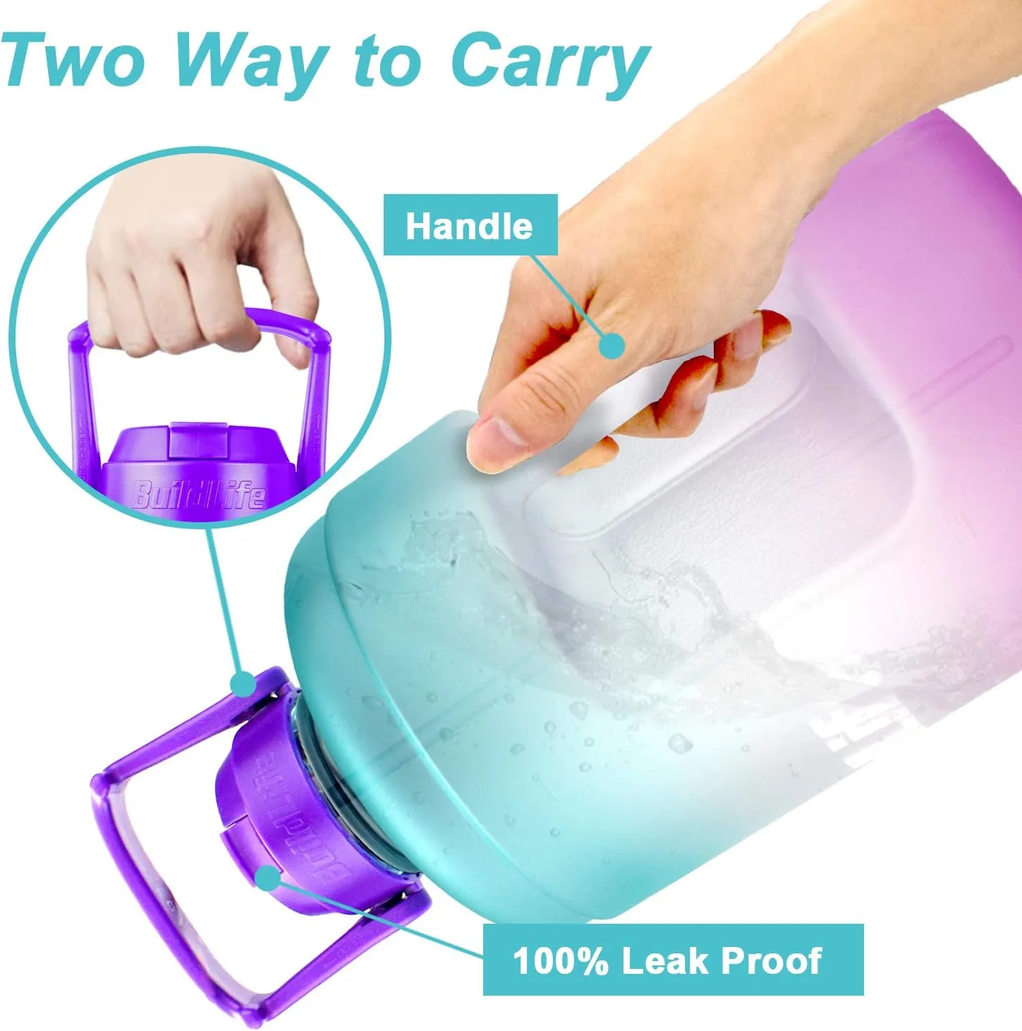 QuiFit 1 Gallon Water Bottle - with Straw & Motivational Time Marker Leak-Proof BPA Free Reusable Gym Sports Outdoor Large(128OZ/73OZ) Capacity Water Jug