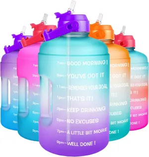 QuiFit 1 Gallon Water Bottle - with Straw & Motivational Time Marker Leak-Proof BPA Free Reusable Gym Sports Outdoor Large(128OZ/73OZ) Capacity Water Jug