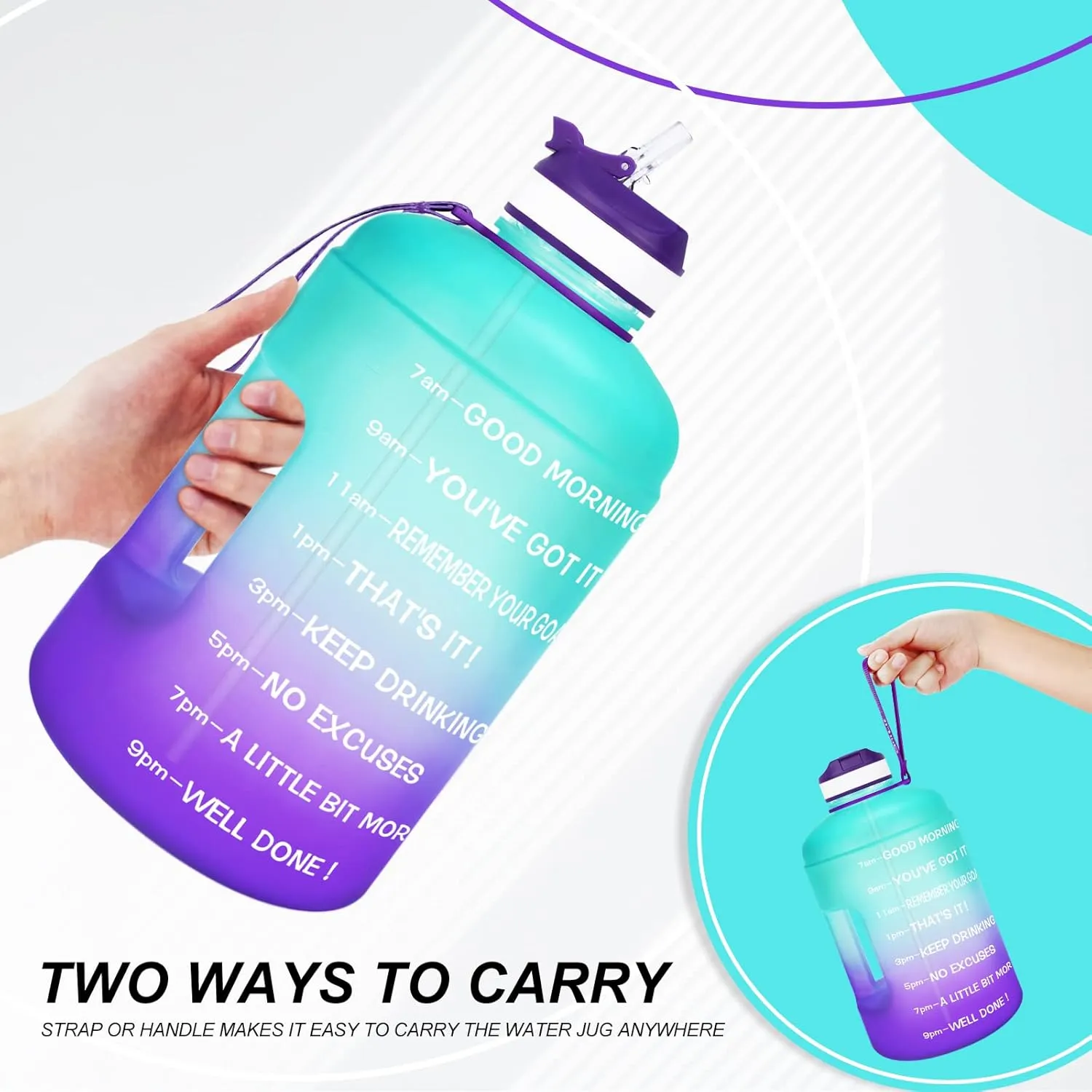 QuiFit Motivational Gallon Water Bottle - with Straw & Time Marker BPA Free Large Reusable Sport Water Jug with Handle for Fitness Outdoor Enthusiasts Leak-Proof