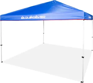QUIKSILVER 10x10 Pop Up Canopy – UPF 50  Outdoor Beach Tent with One-Push Setup – Portable Shade Shelter for Beach, Tailgate, Festivals, Camping – Water-Resistant Folding Gazebo with Wheeled Bag