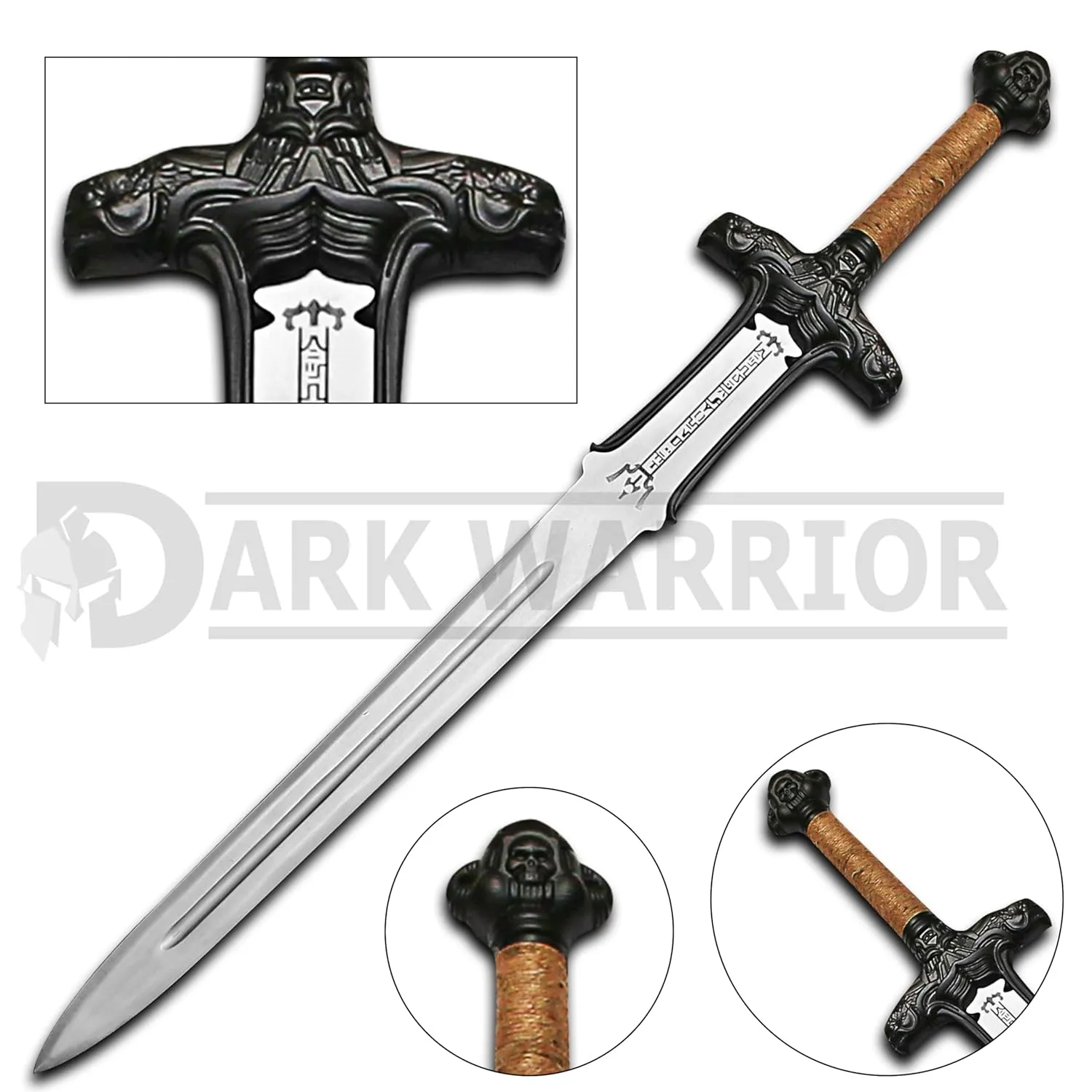 "Conan Sword" Handmade Conan Atlantean Sword 1095 Carbon Steel Brass Fittings, Brown with Leather Sheath Viking sword - dark- conan sword real viking (Conan Atlantean Sword(BLACK))