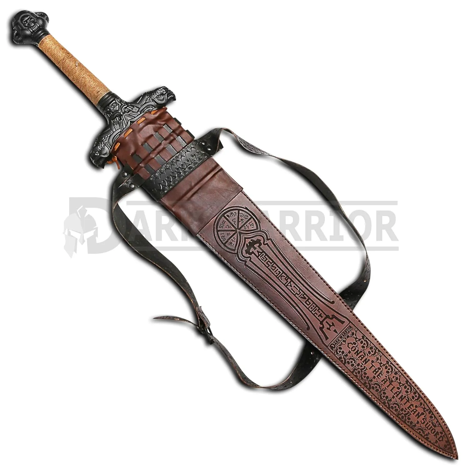 "Conan Sword" Handmade Conan Atlantean Sword 1095 Carbon Steel Brass Fittings, Brown with Leather Sheath Viking sword - dark- conan sword real viking (Conan Atlantean Sword(BLACK))