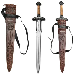 "Conan Sword" Handmade Conan Atlantean Sword 1095 Carbon Steel Brass Fittings, Brown with Leather Sheath Viking sword - dark- conan sword real viking (Conan Atlantean Sword(BLACK))