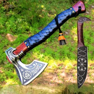 Ragnar Axe with Viking Knife – Viking Axe of Ragnar Lothbrok – Battle Ready Bearded Axe & Knife Set – Viking Gifts for Men – Cool Camping Gear – Medieval Weapon & Norse Decor Ax-64
