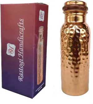 Rastogi Handicrafts Pure copper Bottle Plain/Smooth/Shiny Bottle capacity 16oz / 500 ml for drinking water storage/yoga bottle