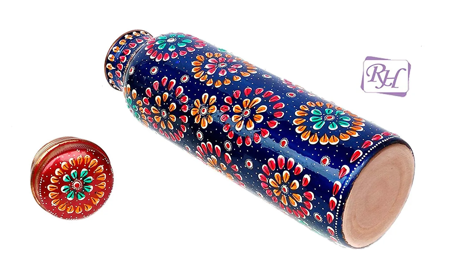 Rastogi Handicrafts Pure Copper Water Bottle for (Joint Free & leak proof) Hand Painted Art Work, With a Insulated Bag