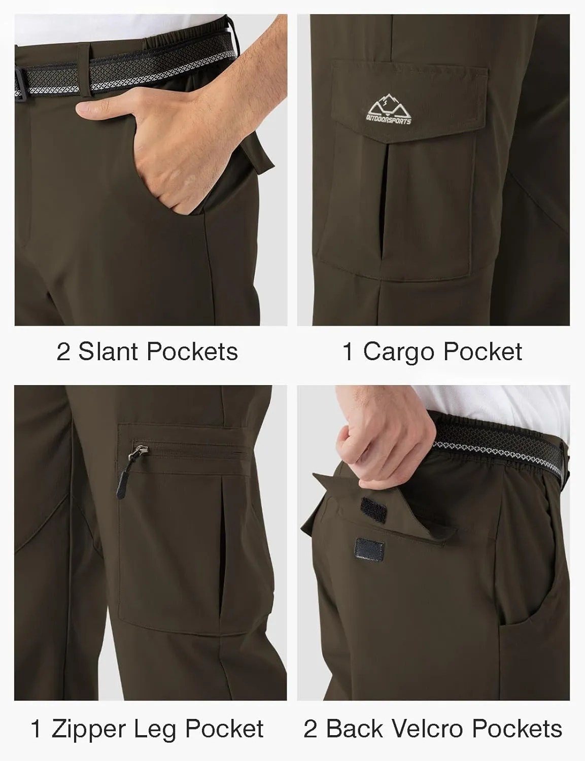Rdruko Men's Hiking Pants Lightweight Quick Dry Water Resistant Outdoor Travel Work Fishing Pants 6 Pockets