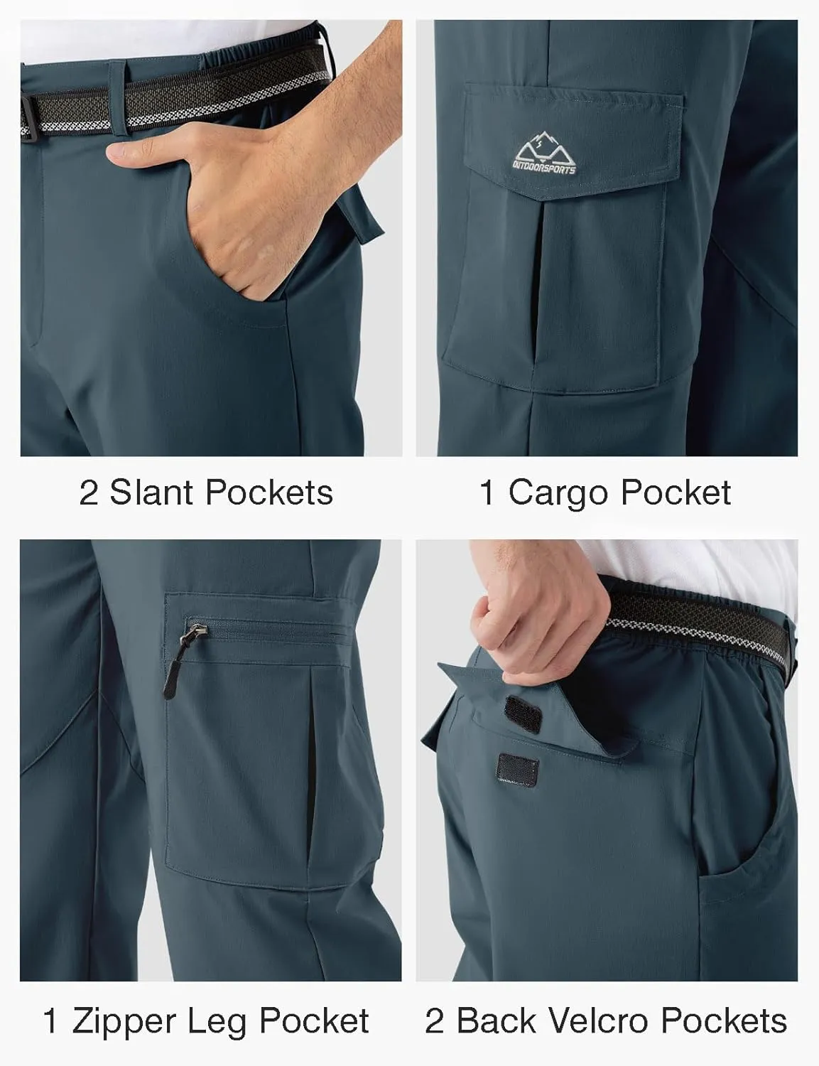 Rdruko Men's Hiking Pants Lightweight Quick Dry Water Resistant Outdoor Travel Work Fishing Pants 6 Pockets