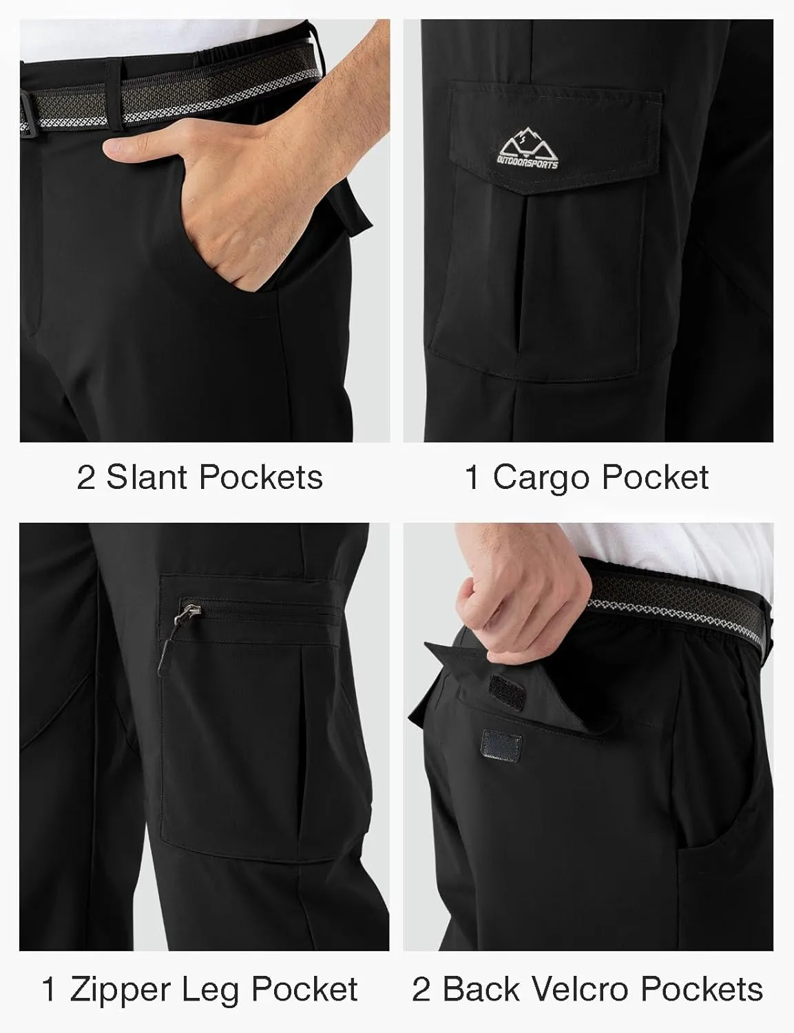 Rdruko Men's Hiking Pants Lightweight Quick Dry Water Resistant Outdoor Travel Work Fishing Pants 6 Pockets