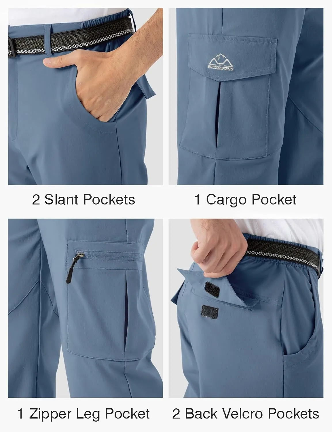Rdruko Men's Hiking Pants Lightweight Quick Dry Water Resistant Outdoor Travel Work Fishing Pants 6 Pockets
