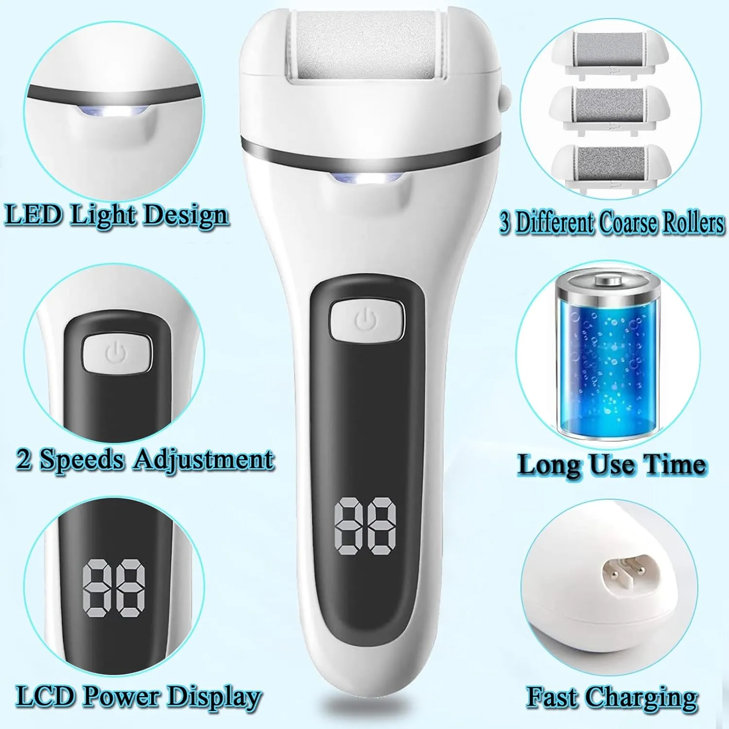 Rechargeable Callus Remover for Feet, 13-in-1 Professional Pedicure Tools Foot Care Kit, Foot Scrubber Electric Feet File Pedi for Hard Cracked Dry Dead Skin, 3 Rollers, 2 Speed, Battery Display