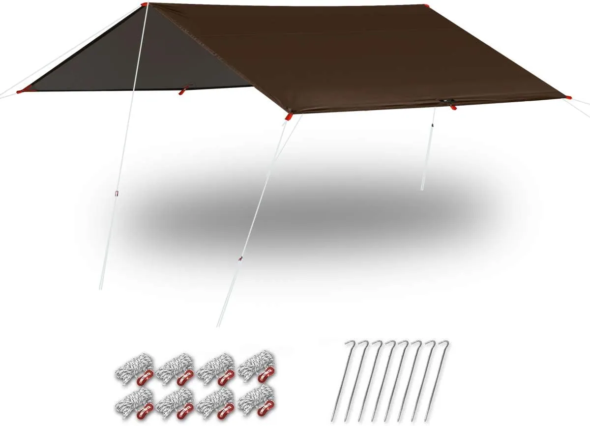 RECTOR TARP 170.9 x 19.7 inches (435 x 500 cm), Storage Carry Bag   Rope   Pegs   Aluminum Flexible Hardware Included, For 4 to 6 People, UV Protection, Silver Coating