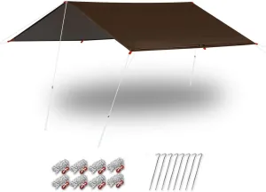 RECTOR TARP 170.9 x 19.7 inches (435 x 500 cm), Storage Carry Bag   Rope   Pegs   Aluminum Flexible Hardware Included, For 4 to 6 People, UV Protection, Silver Coating