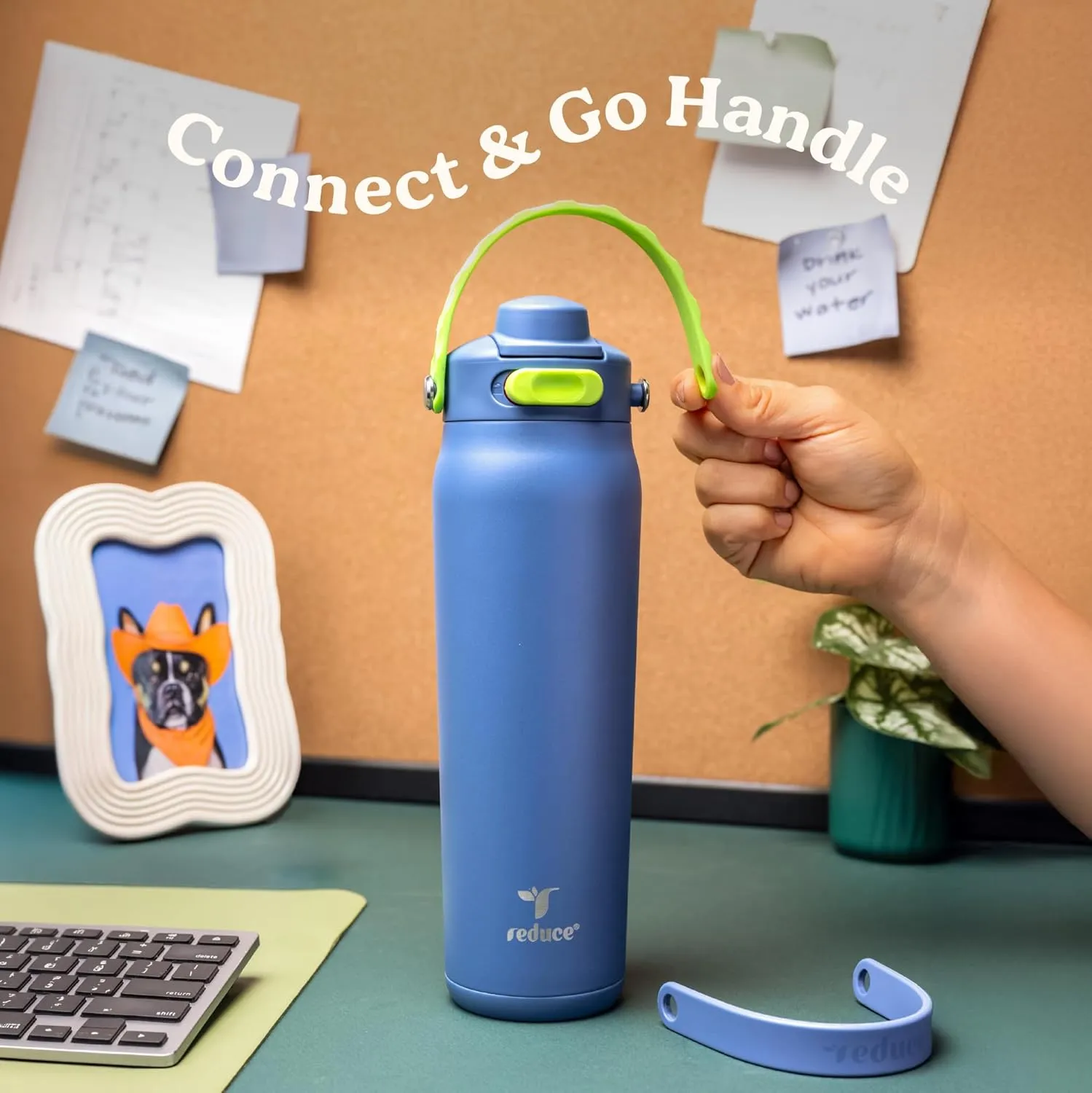 REDUCE Aura Vacuum Insulated 26 oz Water Bottle - Leak-Proof & Chug Spout for Quick Hydration - Keeps Drinks Cold for 30 Hours - Removable Handle for Travel or Gym - Soft Sit Base - Dragonfruit