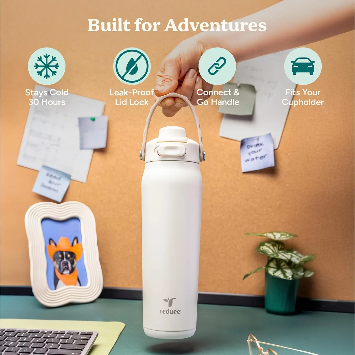 REDUCE Aura Vacuum Insulated 26 oz Water Bottle - Leak-Proof & Chug Spout for Quick Hydration - Keeps Drinks Cold for 30 Hours - Removable Handle for Travel or Gym - Soft Sit Base - Dragonfruit