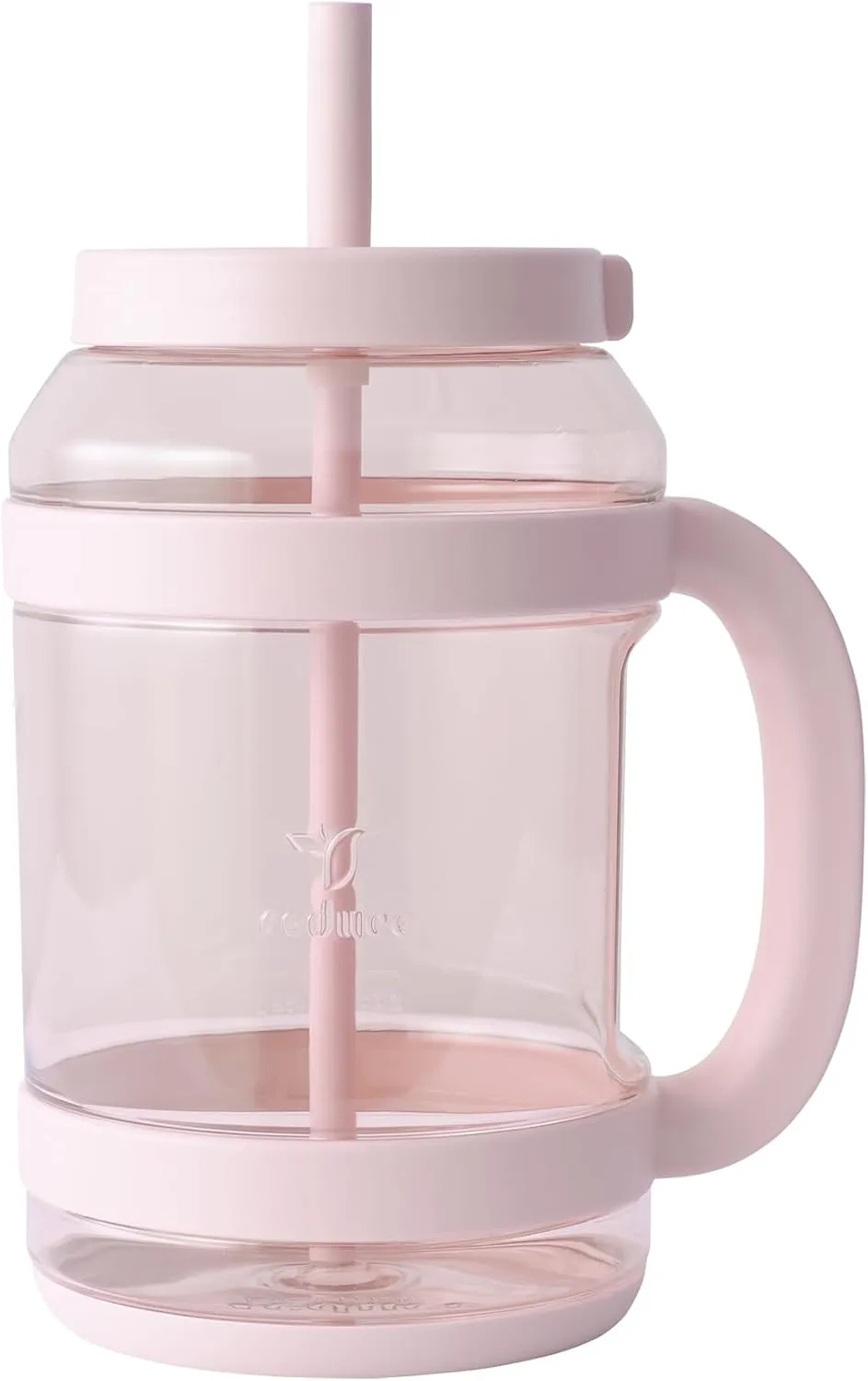 REDUCE WaterDay 80 oz Water Jug with Time/Ounce Markings - Spill-Proof Straw, Durable Tritan - Big Water Bottle for Daily Hydration - Dishwasher Safe, Clear & Easy to Clean, Pink Quartz
