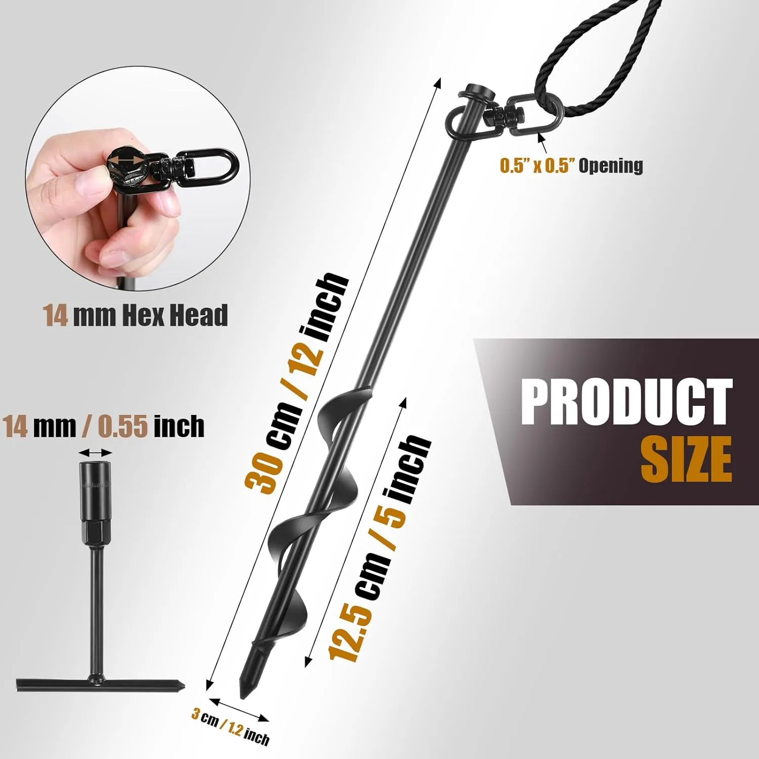 Reginary 6 Pcs Ground Anchors Screw in Tent Stakes Heavy Duty Trampoline Anchors High Wind for Camping Canopy Carport Sheds Beach Sand Stakes Metal Swing Set (Black)