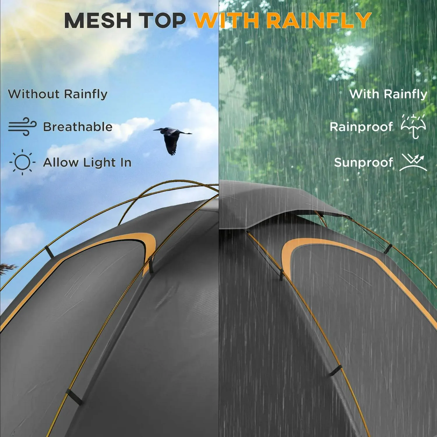 Reliable shipping Dome With Hiking, Inflatable Grey/Grey Bags, Self Removable Frame, Camping Person Fishing Dark Portable 2000mm Aluminium Tent And Rainfly For Outsunny Mattress, 1 Effortless Waterproof,