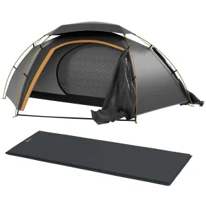 Reliable shipping Dome With Hiking, Inflatable Grey/Grey Bags, Self Removable Frame, Camping Person Fishing Dark Portable 2000mm Aluminium Tent And Rainfly For Outsunny Mattress, 1 Effortless Waterproof,