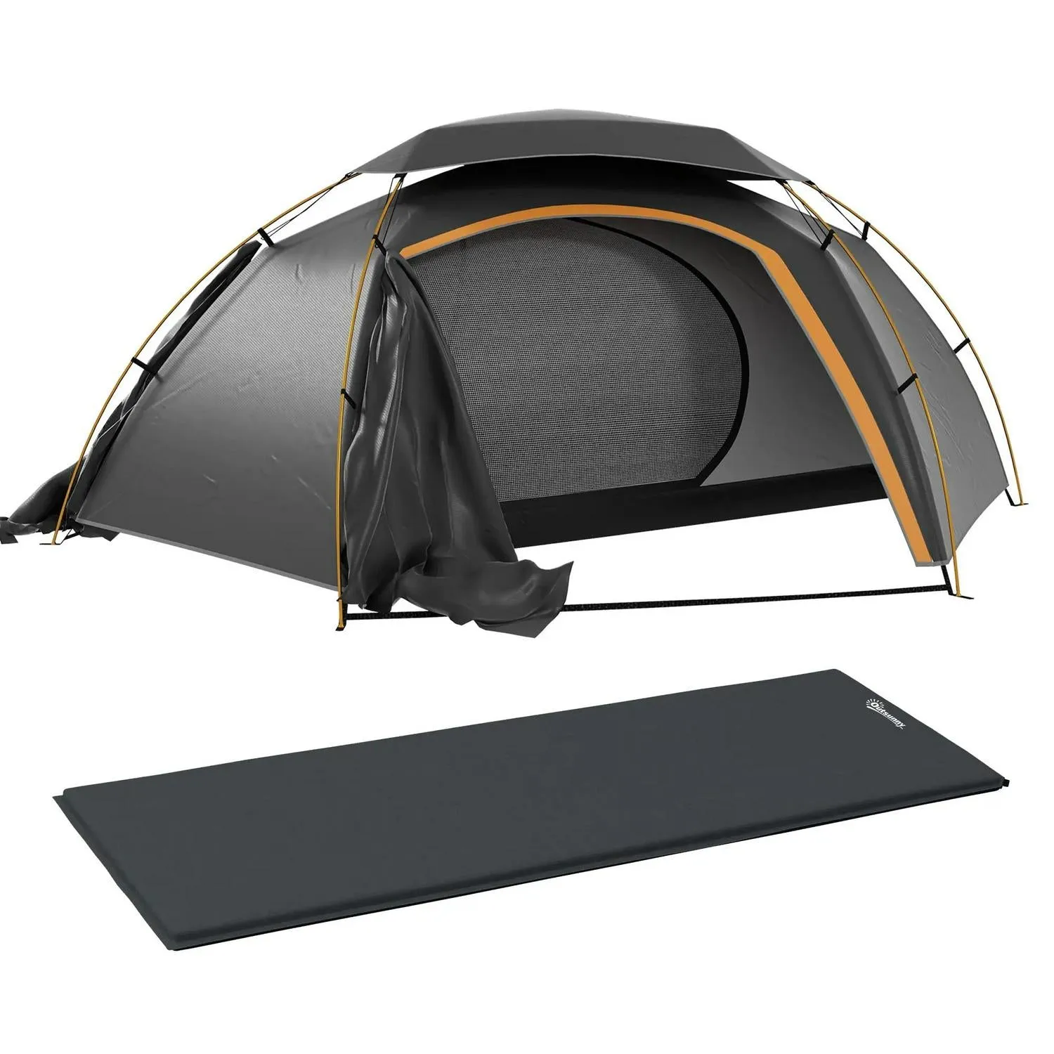 Reliable shipping Dome With Hiking, Inflatable Grey/Grey Bags, Self Removable Frame, Camping Person Fishing Dark Portable 2000mm Aluminium Tent And Rainfly For Outsunny Mattress, 1 Effortless Waterproof,