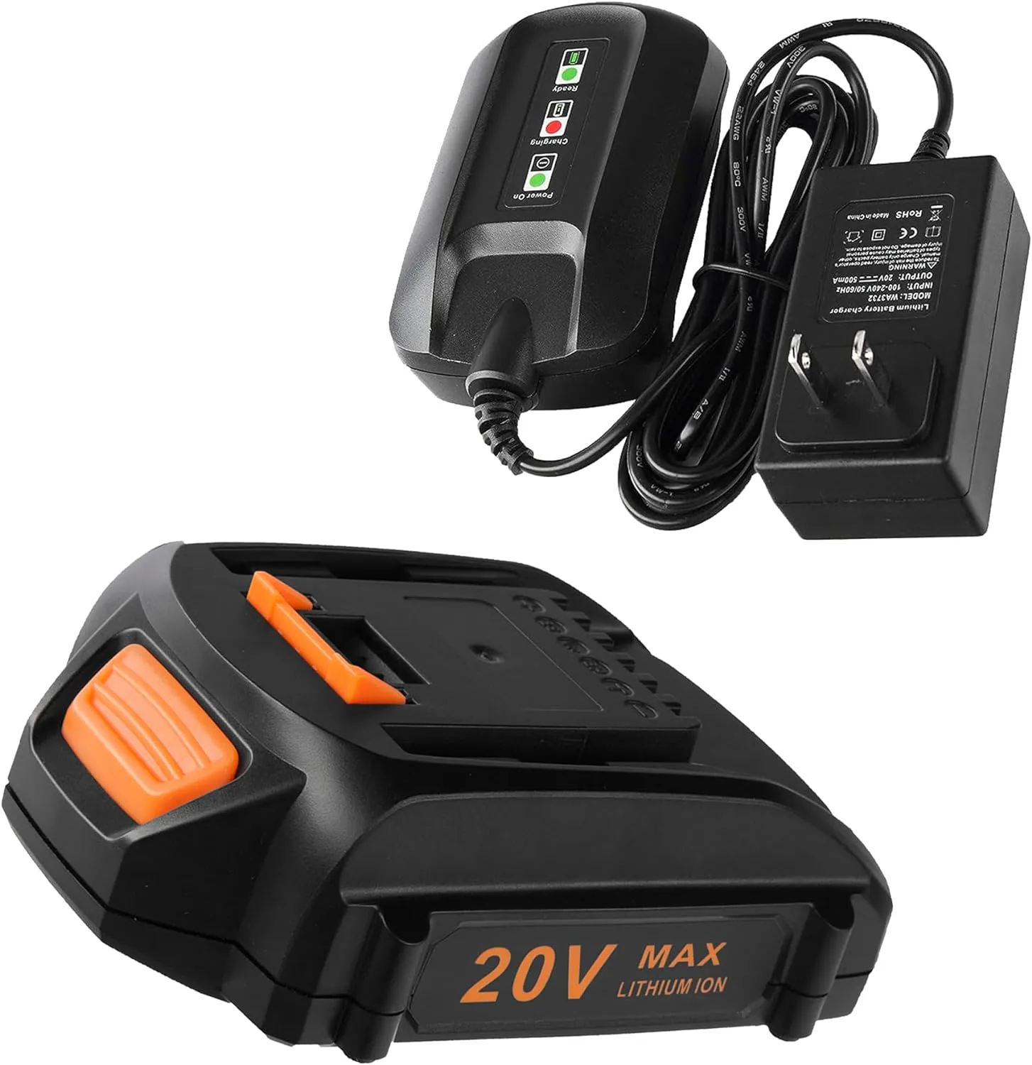 Replacement 20V Battery and Charger WA3742 Starter Kit, for Battery WA3525 WA3520 WA3575, Compatible with Worx 20 Volt Cordless Tools WG184 WG261 WG324 WG545.6 WG584 WG644 WG779