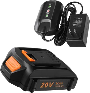 Replacement 20V Battery and Charger WA3742 Starter Kit, for Battery WA3525 WA3520 WA3575, Compatible with Worx 20 Volt Cordless Tools WG184 WG261 WG324 WG545.6 WG584 WG644 WG779