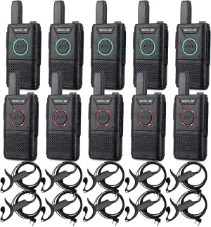 Retevis RT18 Walkie Talkies with Earpiece,2 Way Radios Long Range,Dual PTT,Short Antenna,Center Led, Compact, Rechargeable Two Way Radio for Adults Healthcare School Automotive Restaurant (10 Pack)