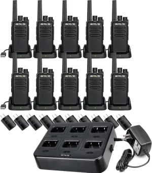 Retevis RT68 Two Way Radio(10 Pack) Bundle with Six Way Charger(1 Pack), Long Range Walkie Talkies for Adults,Compact, Rugged, Heavy Duty 2 Way Radios Rechargeable with USB Charging Base