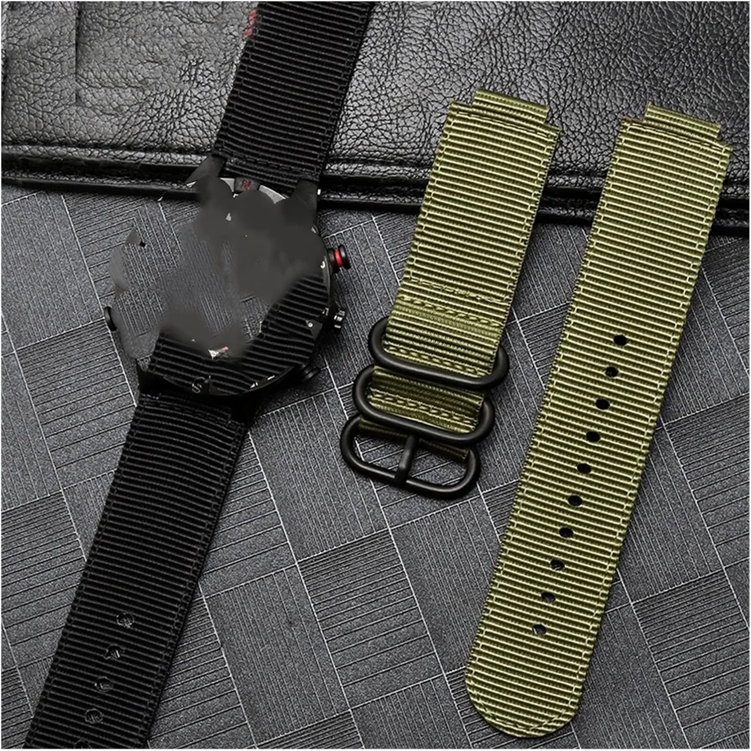 RHAIYAN 24*16mm Nylon Watch Strap Compatible With Timex T2N721 T2N720 739 TW2T6300 Black Band Watchband With Screw Rod And Tools Waterproof Specific ( Color : Army green black , Size : 24mm-16mm )