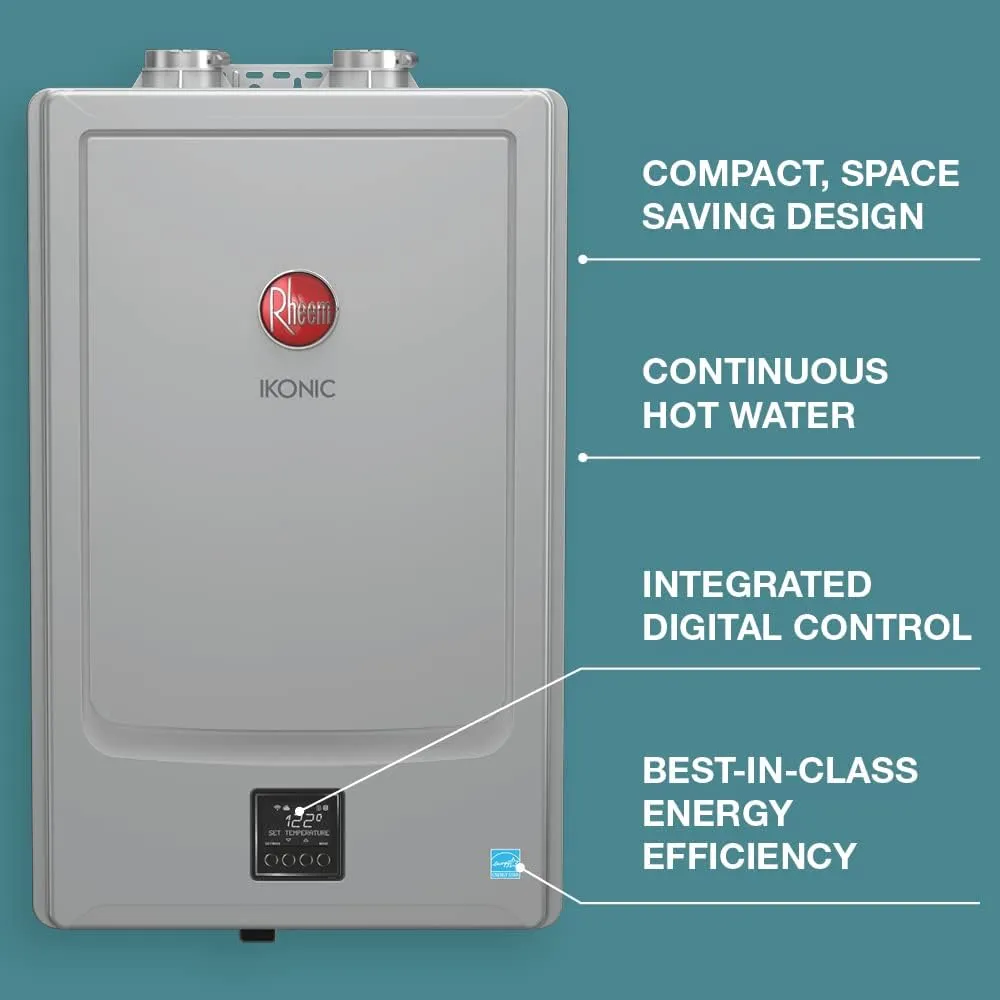 Rheem IKONIC RECTGH-SR10iN Super High Efficiency Condensing Tankless Natural Gas Water Heater with Recirculation, 10.1 GPM
