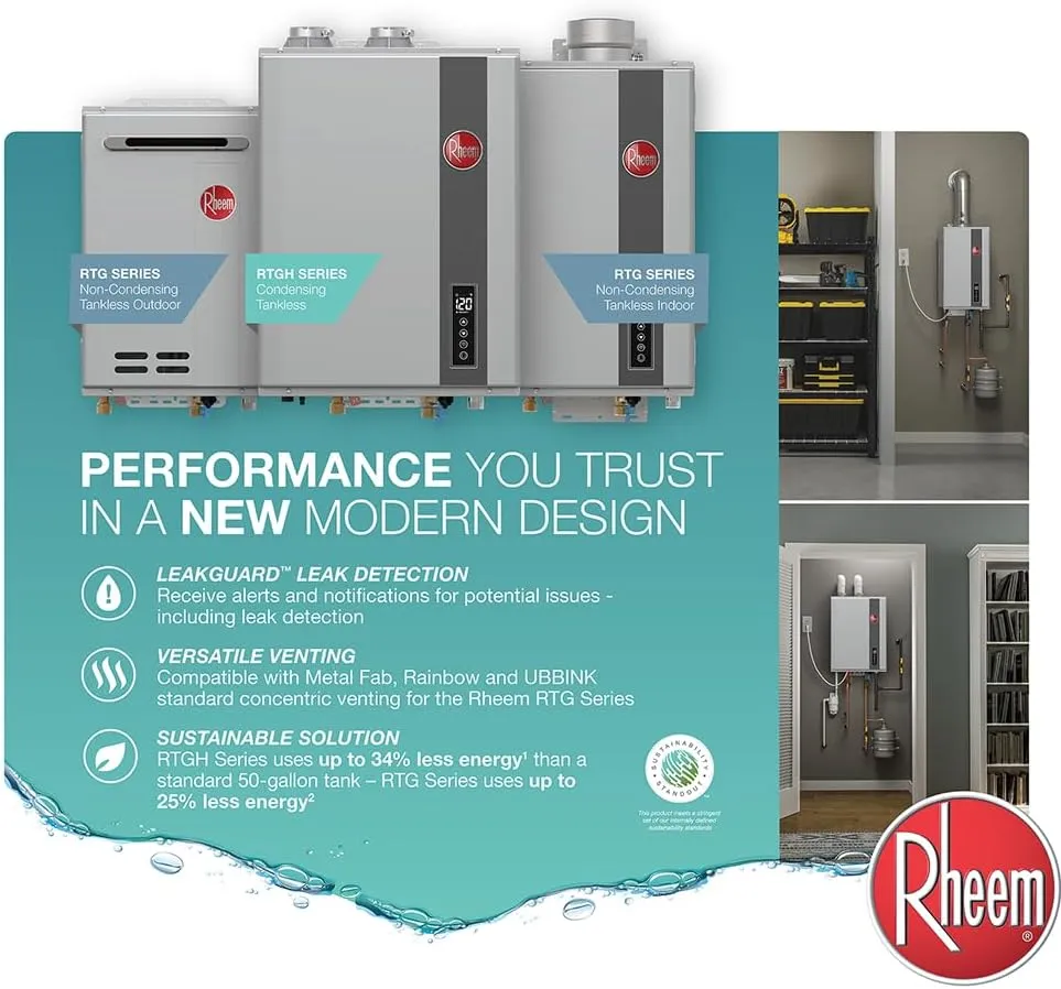 Rheem RTG-84DVLN-3 High Efficiency Non-Condensing Indoor Tankless Natural Gas Water Heater, 8.4 GPM