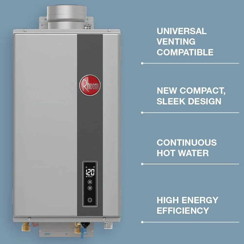 Rheem RTG-84DVLN-3 High Efficiency Non-Condensing Indoor Tankless Natural Gas Water Heater, 8.4 GPM