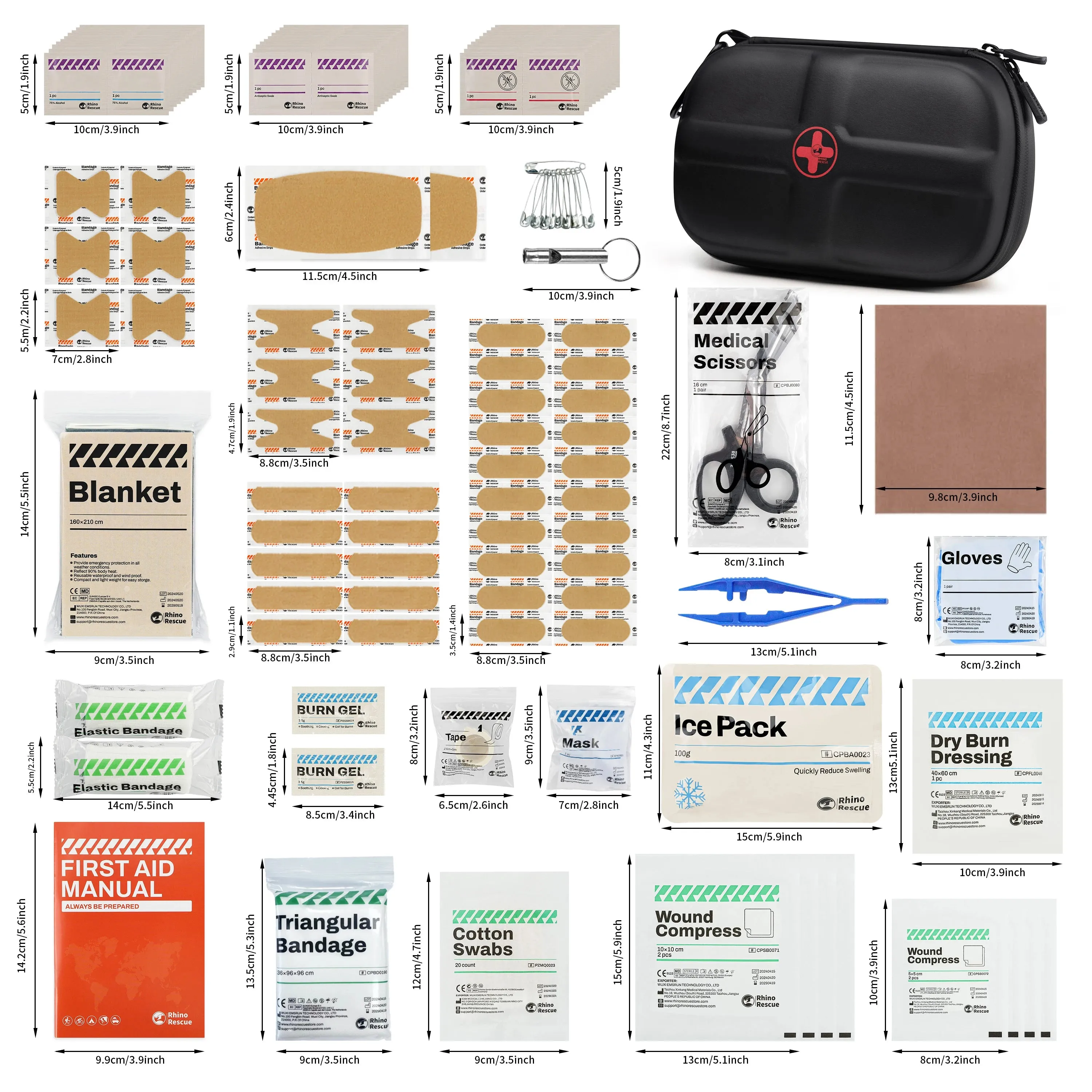 RHINO RESCUE Waterproof Portable First Aid Kit - Emergency Medical Travel Care Kit for Home College Dorm Camping Hiking