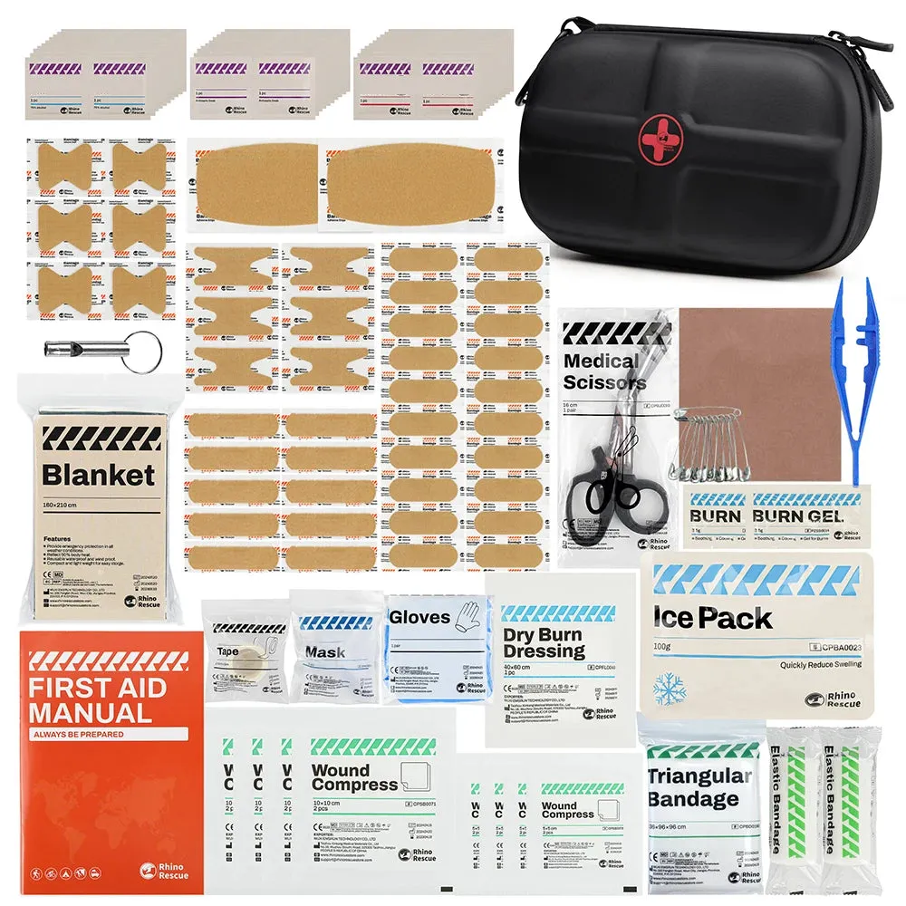 RHINO RESCUE Waterproof Portable First Aid Kit - Emergency Medical Travel Care Kit for Home College Dorm Camping Hiking