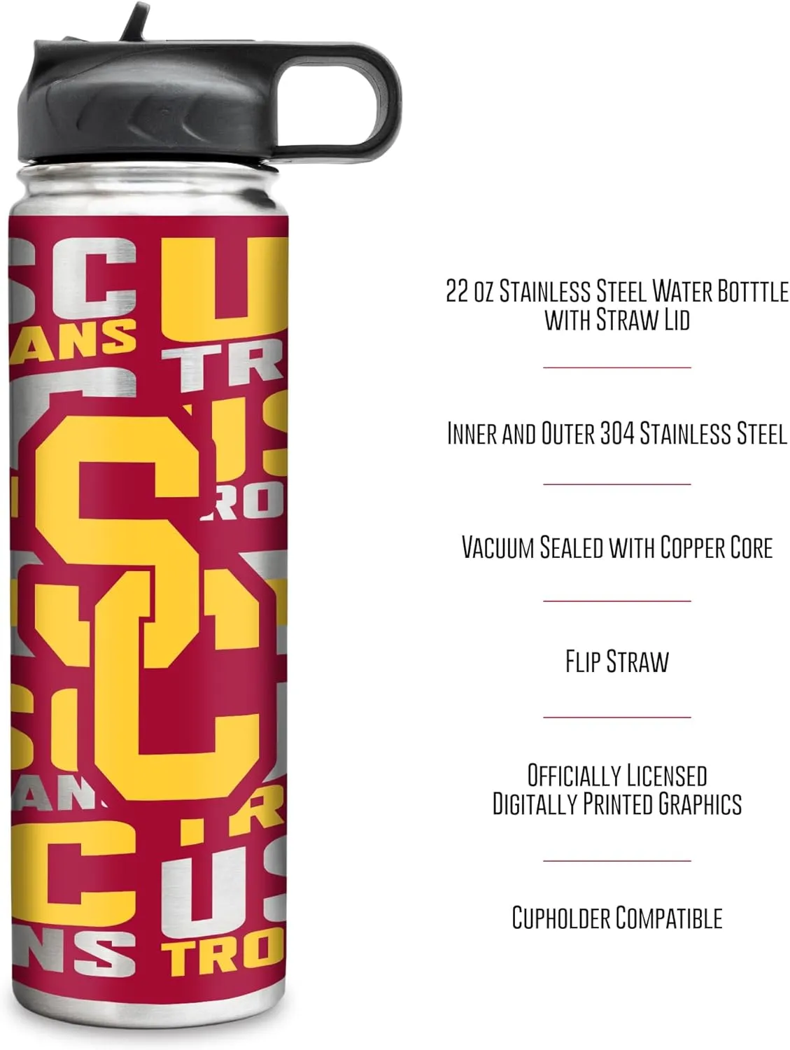 Rico Industries NCAA 22oz Stainless Steel Tumbler with Lid - Great For Coffee, Tea, Water or Cocktails
