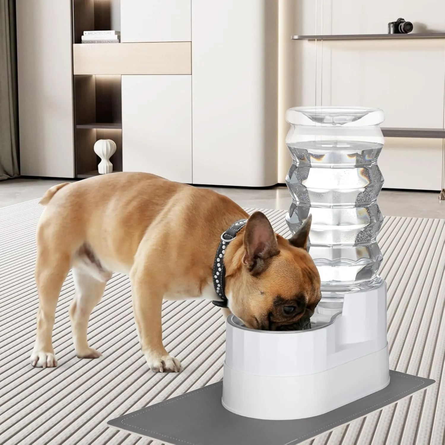RIZZARI 8L Raised Automatic Pet Waterer, Gravity fed Stainless Steel Waterer, 100% BPA Free, Large Capacity Feeder for Cats and Medium to Large Dogs (Pearl,8L)