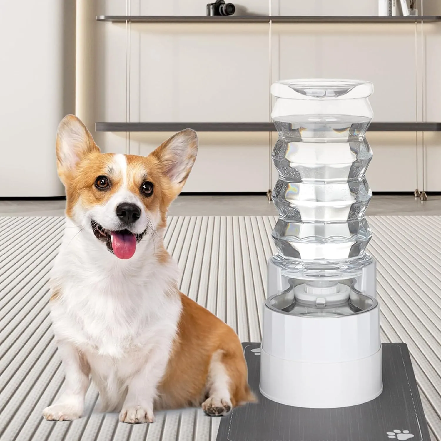 RIZZARI 8L Raised Automatic Pet Waterer, Gravity fed Stainless Steel Waterer, 100% BPA Free, Large Capacity Feeder for Cats and Medium to Large Dogs (Pearl,8L)