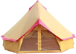 Round Bell Tent, 4m Bell Tent with Zippered Mesh Door and Windows Outdoor Waterproof Large Tent Canvas Yurt Tent 3-10 Persons Family Camping Tent Glamping,Portable Foldable Tent Easy to Install