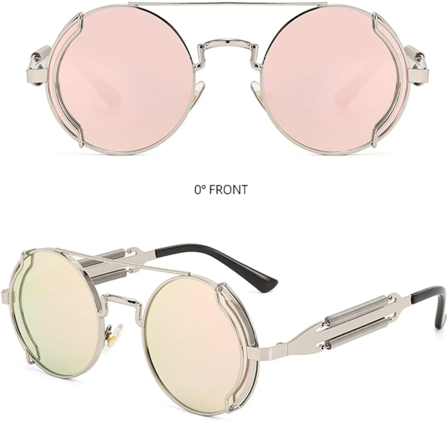 Round-frame Punk Sunglasses. Hollow Double-spring Metal Sunglasses with Hollow Temple Arms.