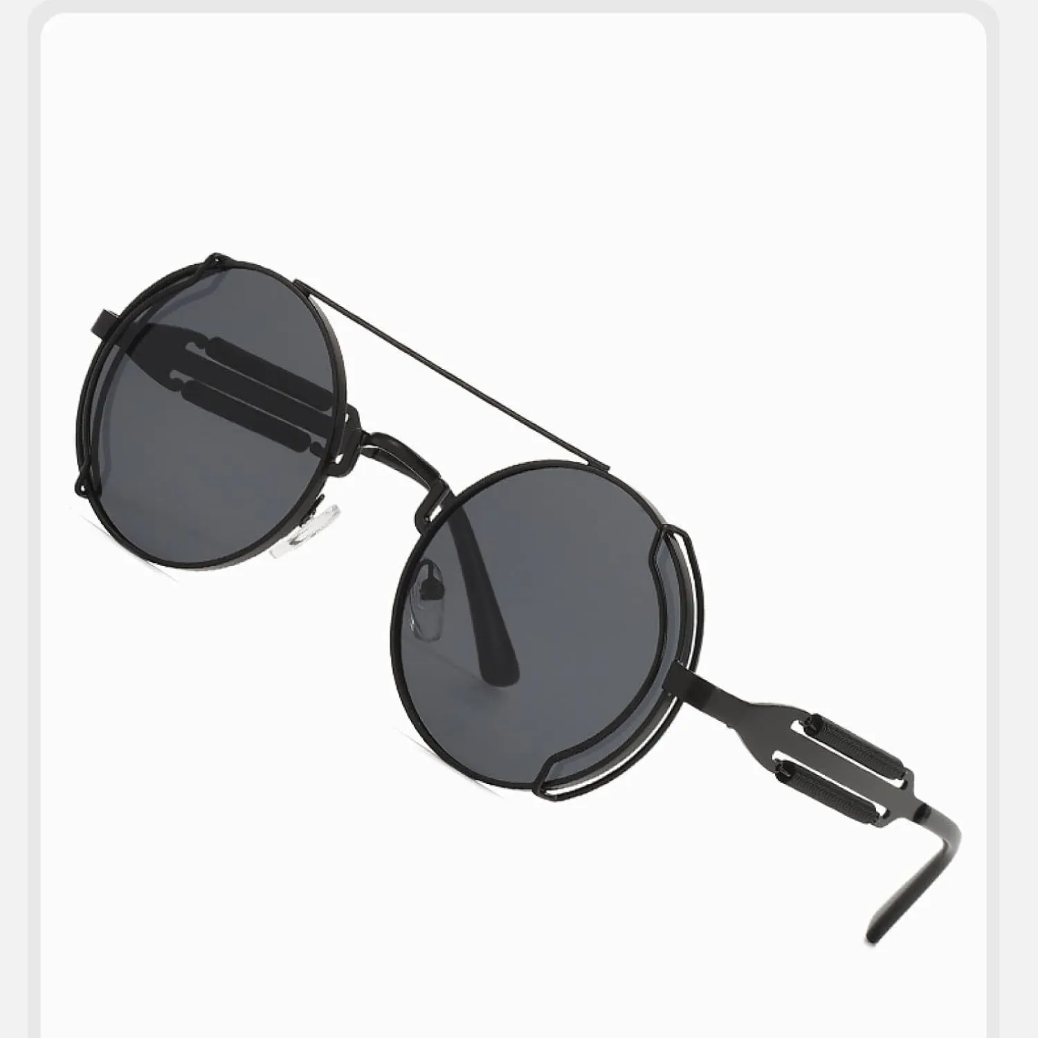 Round-frame Punk Sunglasses. Hollow Double-spring Metal Sunglasses with Hollow Temple Arms.