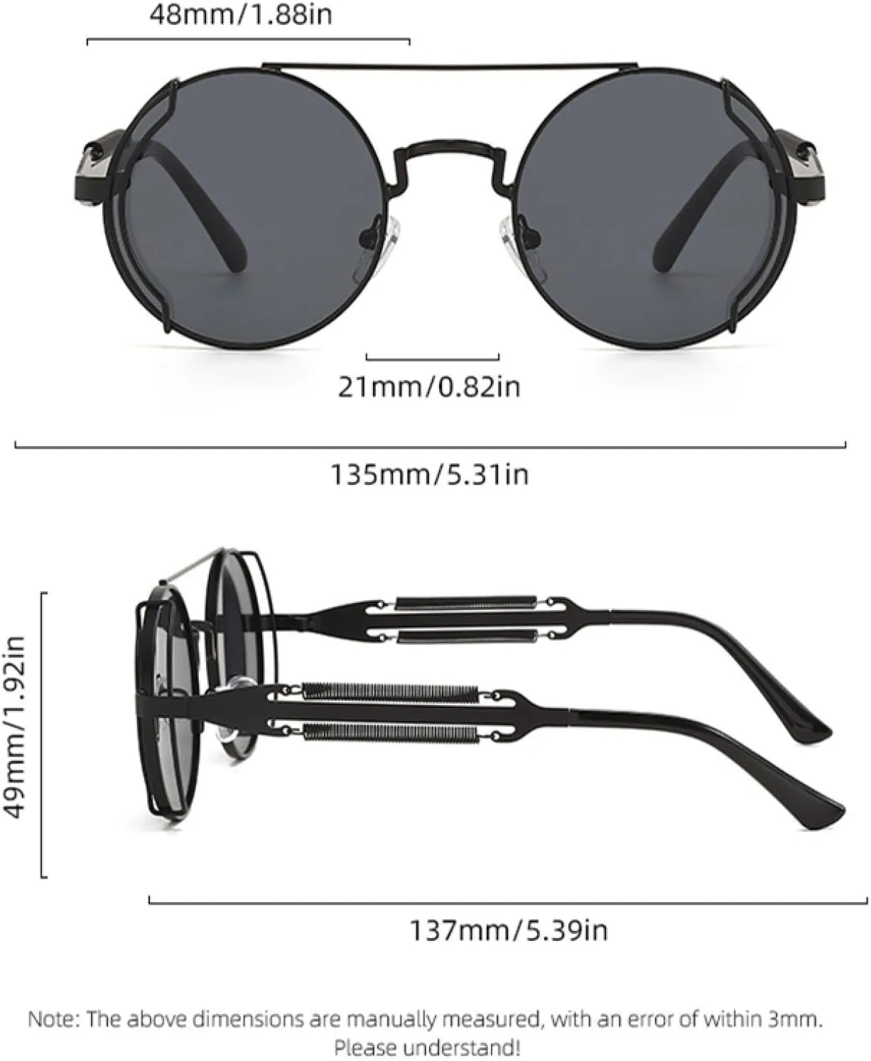 Round-frame Punk Sunglasses. Hollow Double-spring Metal Sunglasses with Hollow Temple Arms.