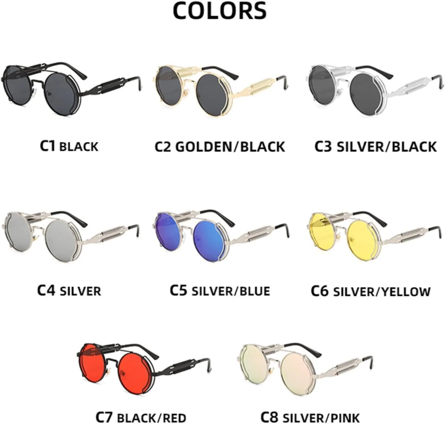 Round-frame Punk Sunglasses. Hollow Double-spring Metal Sunglasses with Hollow Temple Arms.