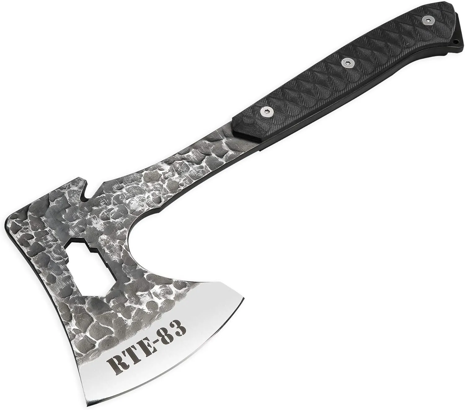ROUTE83 Knives Hand Hammered Titanium Plated Tactical Tomahawk Hatchet Axe with Kydex Sheath