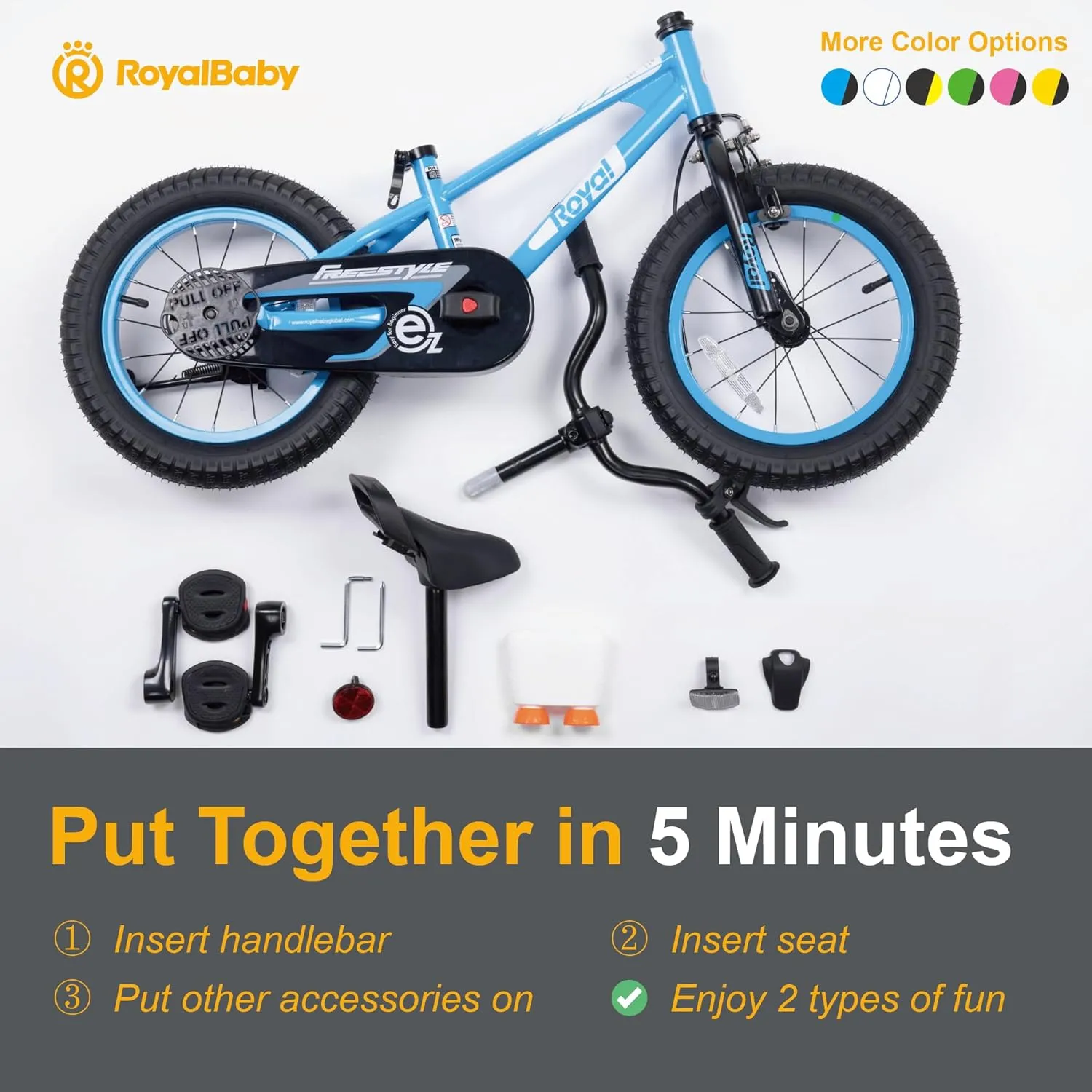 RoyalBaby Kids Bike EZ Freestyle Training Free Balance to Pedal Easy Learning Bicycle, 12-18 Inch for Toddlers to Big Kids
