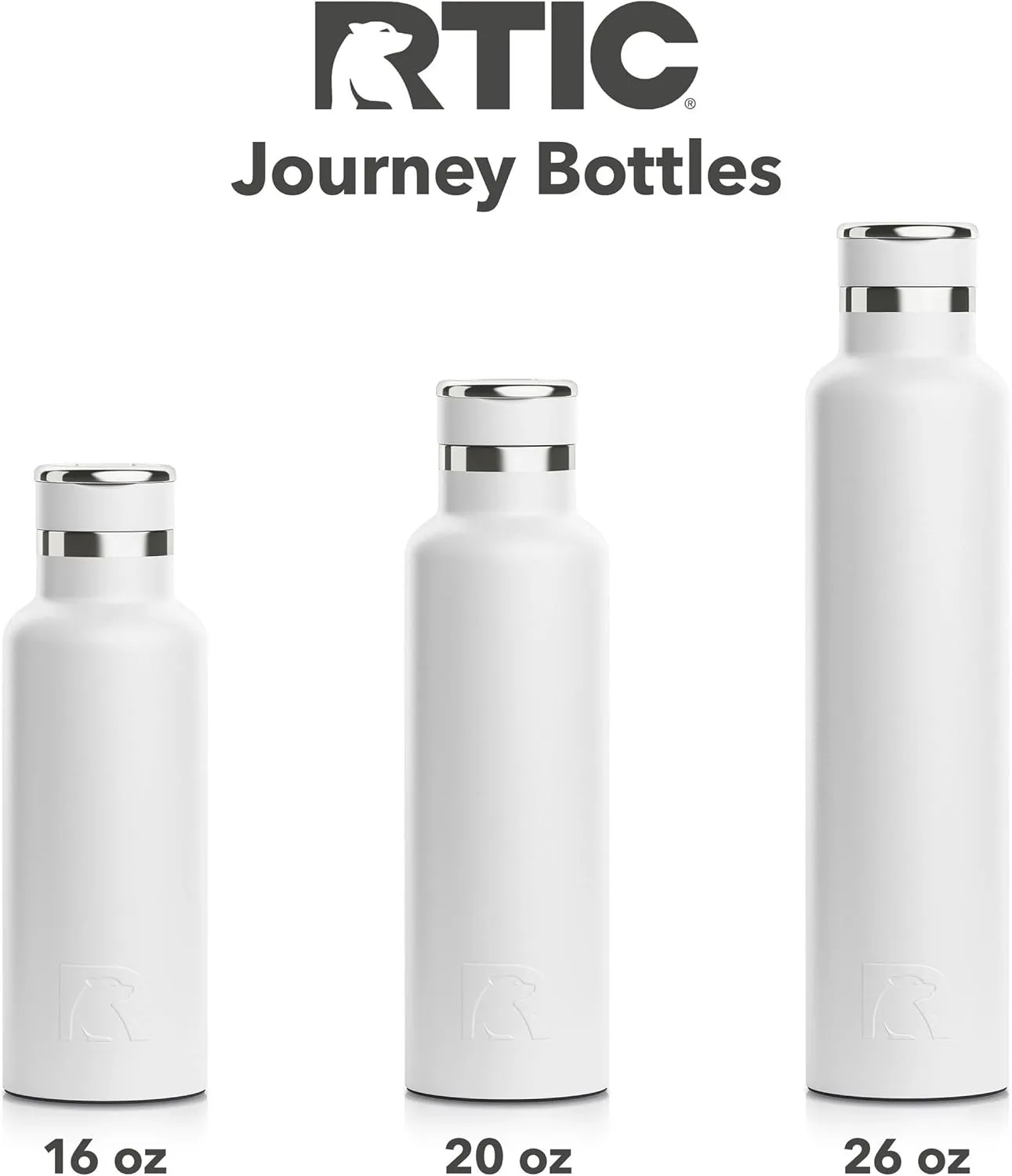RTIC 20oz Journey Bottle Metal Stainless Steel Vacuum Insulated, BPA Free, Reusable, for Water, Hot and Cold Drinks, Travel, Sports, Camping, White