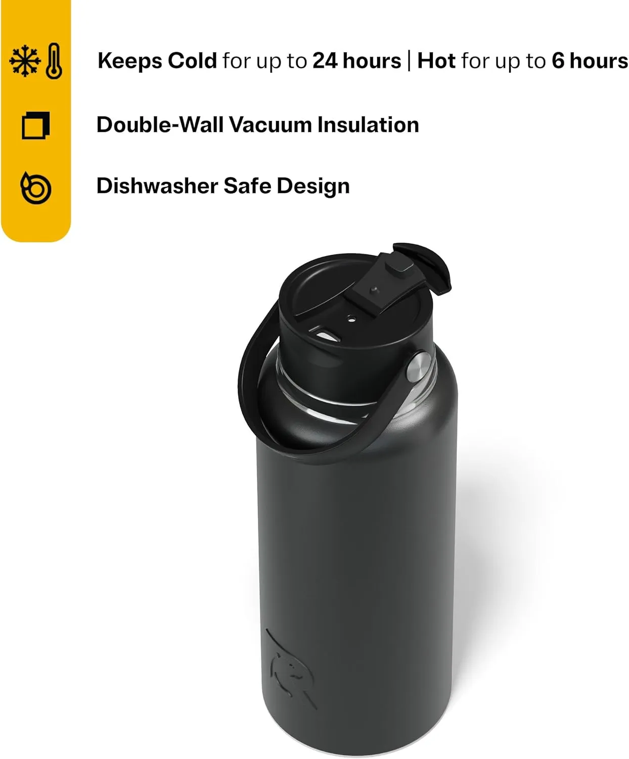 RTIC 32oz Outback Bottle, Insulated, Stainless Steel, Metal, Double Wall Vacuum-Insulation, Ceramic Lined, Leak-Proof Lid, BPA-Free Water Flask for Hiking, Running, Sports, Outdoor, Black