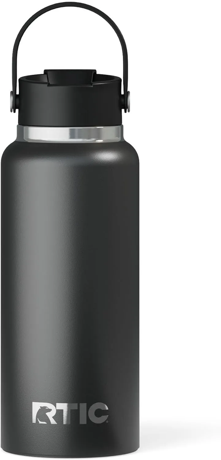 RTIC 32oz Outback Bottle, Insulated, Stainless Steel, Metal, Double Wall Vacuum-Insulation, Ceramic Lined, Leak-Proof Lid, BPA-Free Water Flask for Hiking, Running, Sports, Outdoor, Black