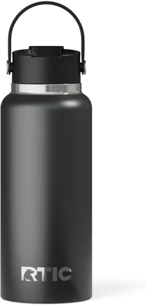RTIC 32oz Outback Bottle, Insulated, Stainless Steel, Metal, Double Wall Vacuum-Insulation, Ceramic Lined, Leak-Proof Lid, BPA-Free Water Flask for Hiking, Running, Sports, Outdoor, Black