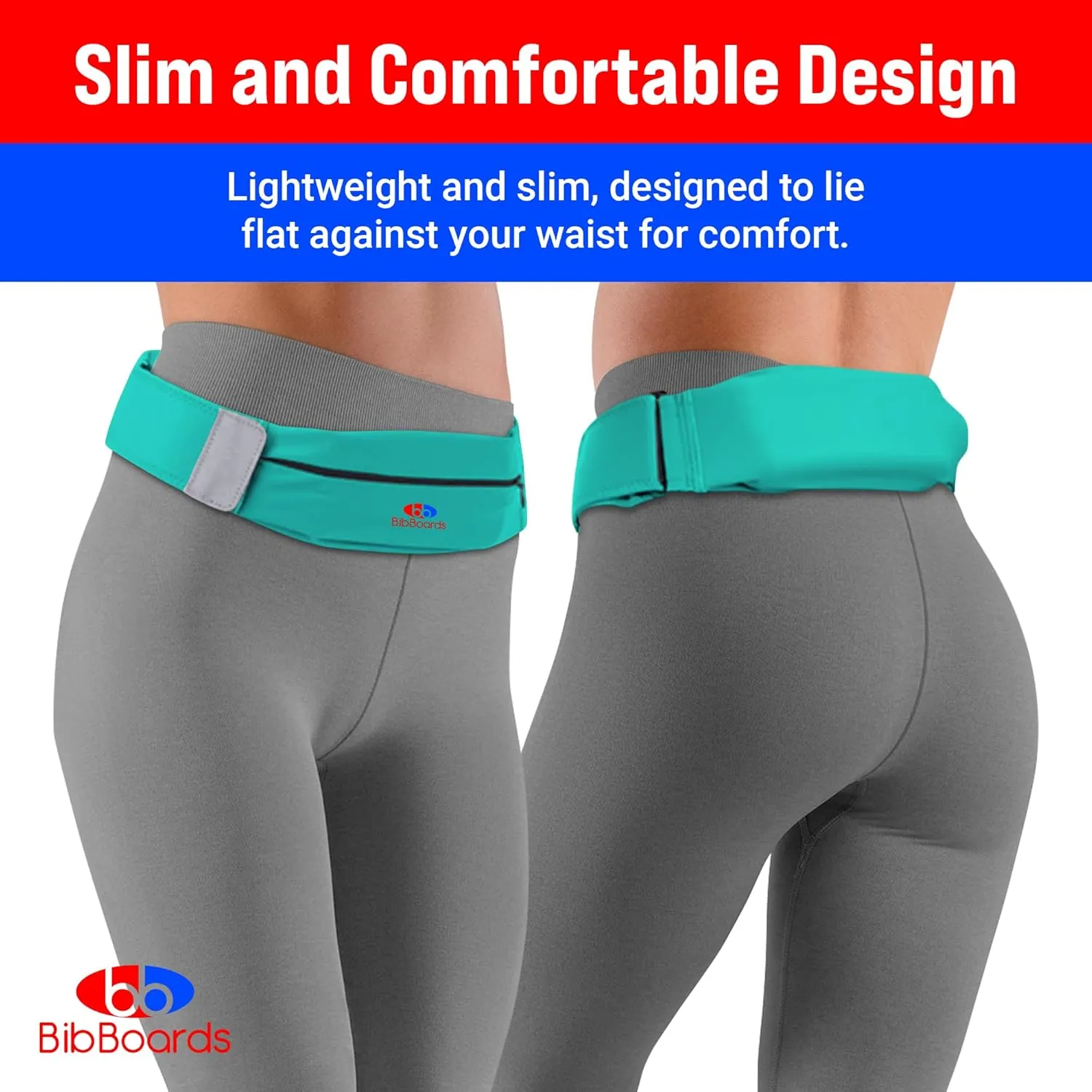 Running Belt, Turquoise | No-Bounce, Water & Sweat-Resistant Fanny Pack for Phone, Keys, Cards | Adjustable Waist 38”-48” | Lightweight for Running, Cycling, Hiking, Marathons and Races